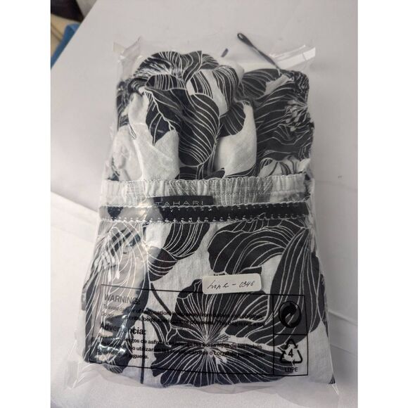 Tahari Black & White Floral 100% Linen Top Blouse with Balloon Sleeve Sz XL - Picture 10 of 10